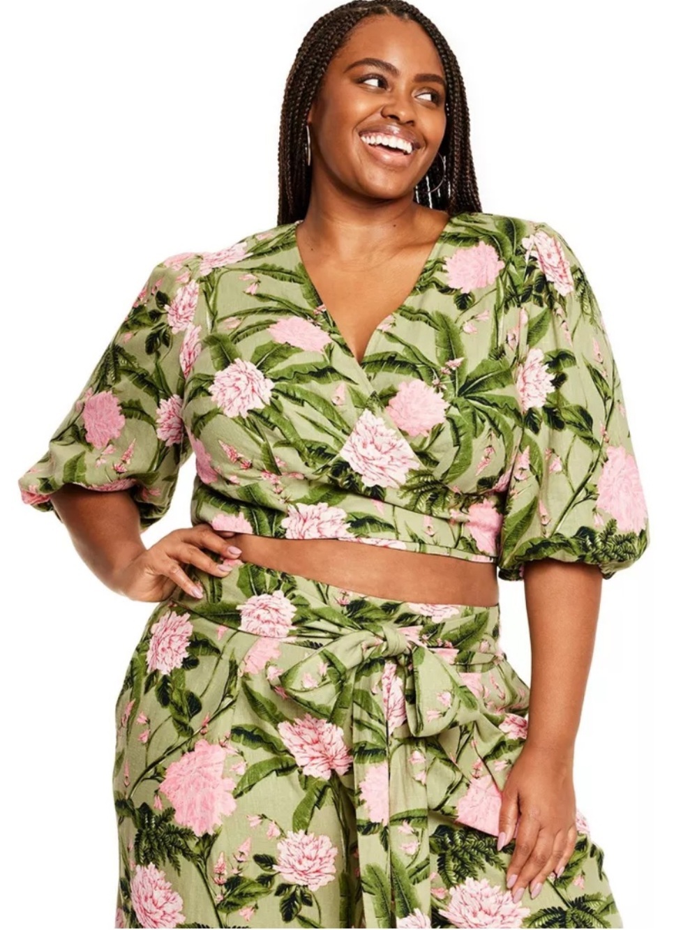 Agua Bendita x Target Linen Blend Wrap Crop Top XXL Blouse Floral Tropical